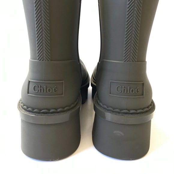 NWOB Chloe Raina Rain Boots Booties Womens 41 Grape Leaf Green Rubber Chunky NEW - Picture 11 of 15